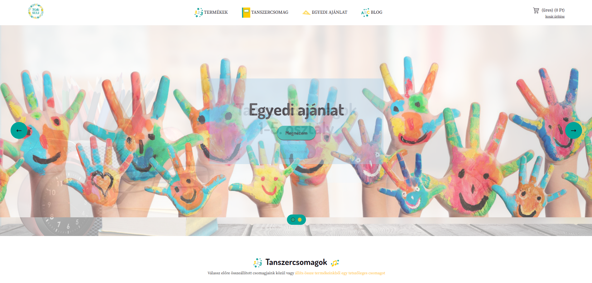 A HellóSuli webáruház nyitóoldala